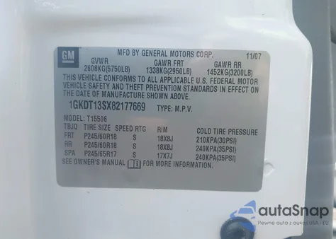 2008 GMC Envoy Slt from USA, damaged, VIN 1GKDT13SX82177669